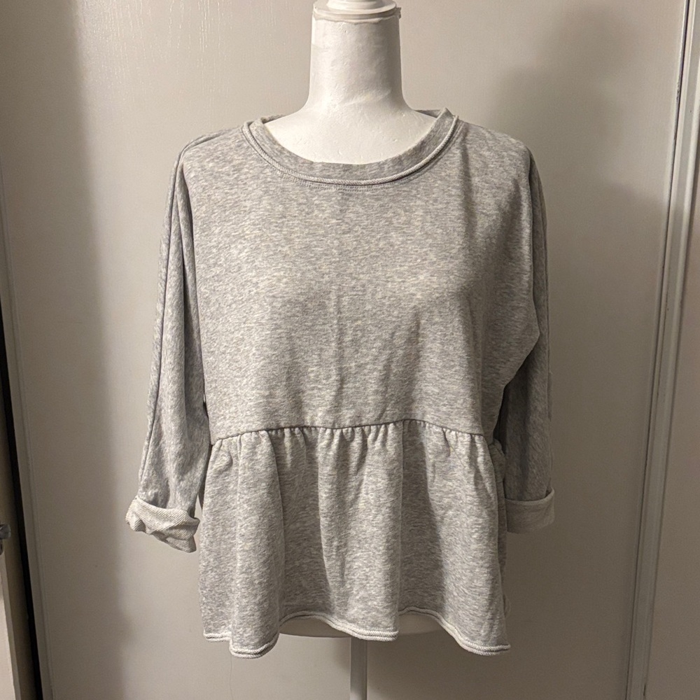 Anthropologie Light Gray Peplum Sweatshirt